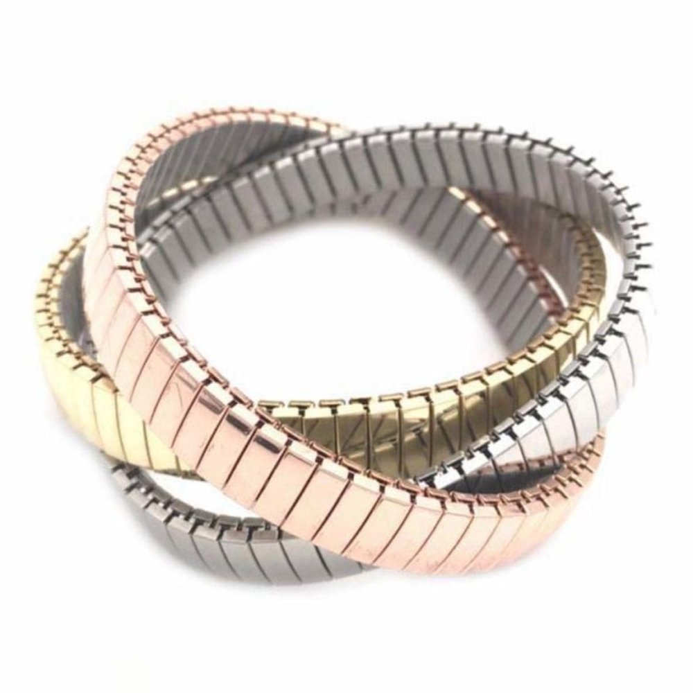 DESIGNER INSPIRED, 3 BAND TRI COLOR  OMEGA STRETCH ROLLING BRACELET